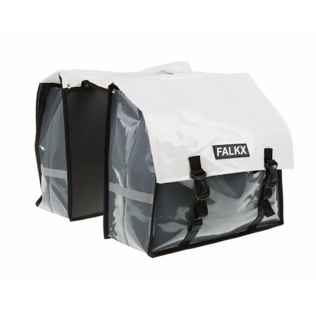 FALKX White Bull tas dubbel Bisonyl wit-grijs. afmeting: (2x) 39x34.5x17.5cm. Totaal inhoud 45L - AE-trading