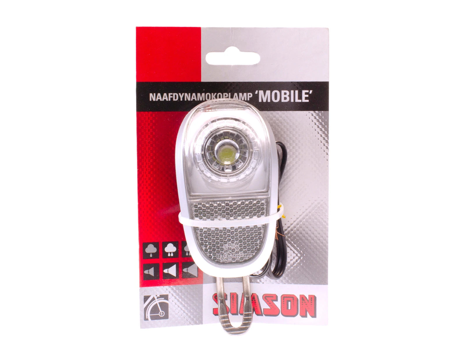 Simson LED koplamp voor Naafdynamo "Mobile". Voorvorkmontage zwart/zilver - AE-trading