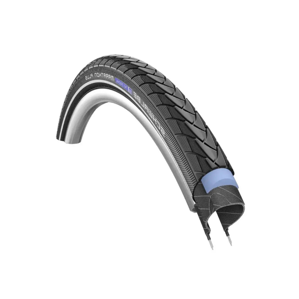 Buitenband: Schwalbe Marathon Plus (Smartguard 5mm anti-lek) Kleur: Zwart met reflectie Maat: 26x1,75, ETRTO 47-559 - AE-trading