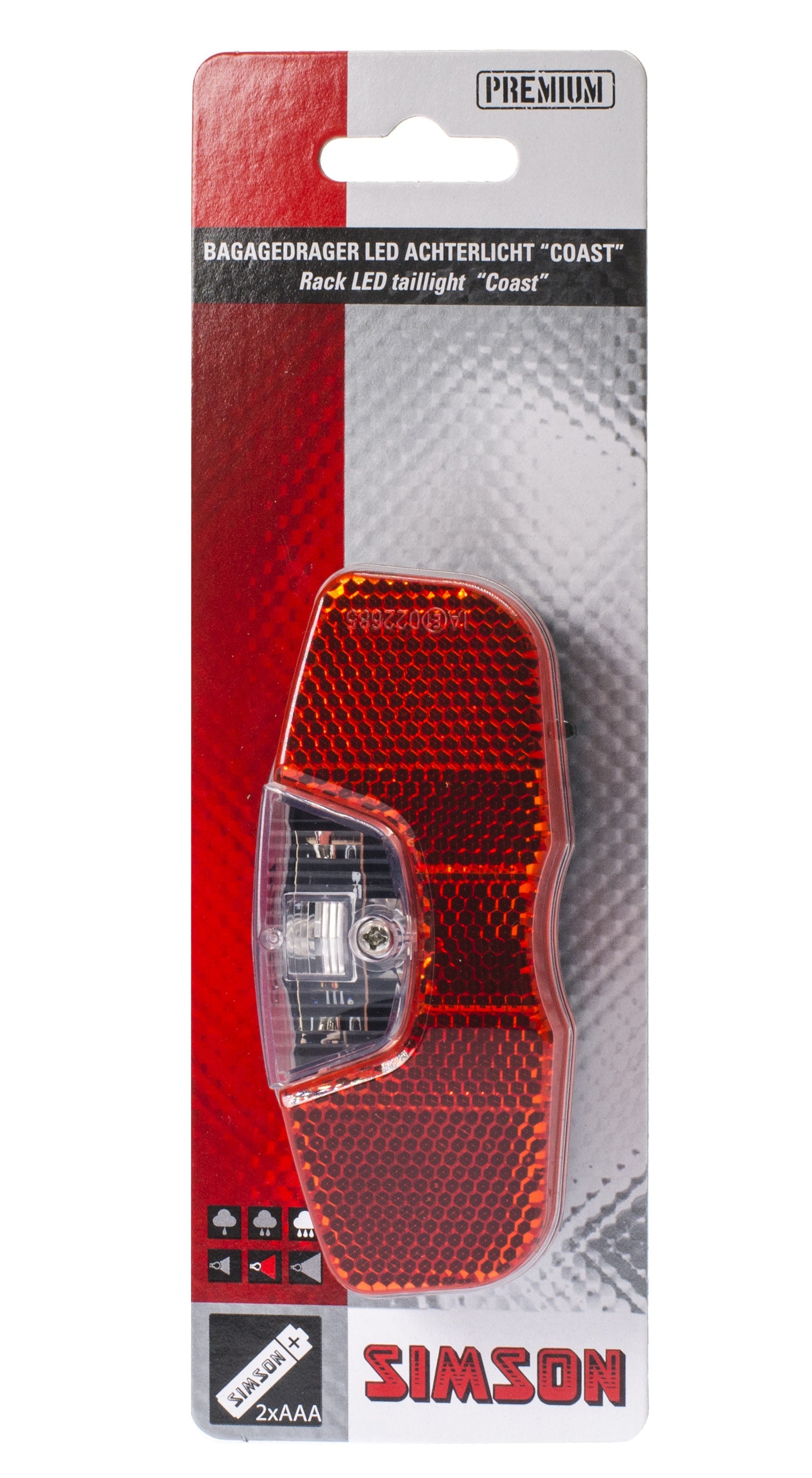 Simson Batterij Bagagedrager achterlicht''Coast'' 1 LED on/off - AE-trading