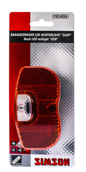 Simson Batterij Bagagedrager achterlicht''Cliff'' 1 LED on/off - AE-trading