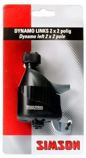 Simson Dynamo links met rubber loopwiel 2x2 polig, zwart - AE-trading