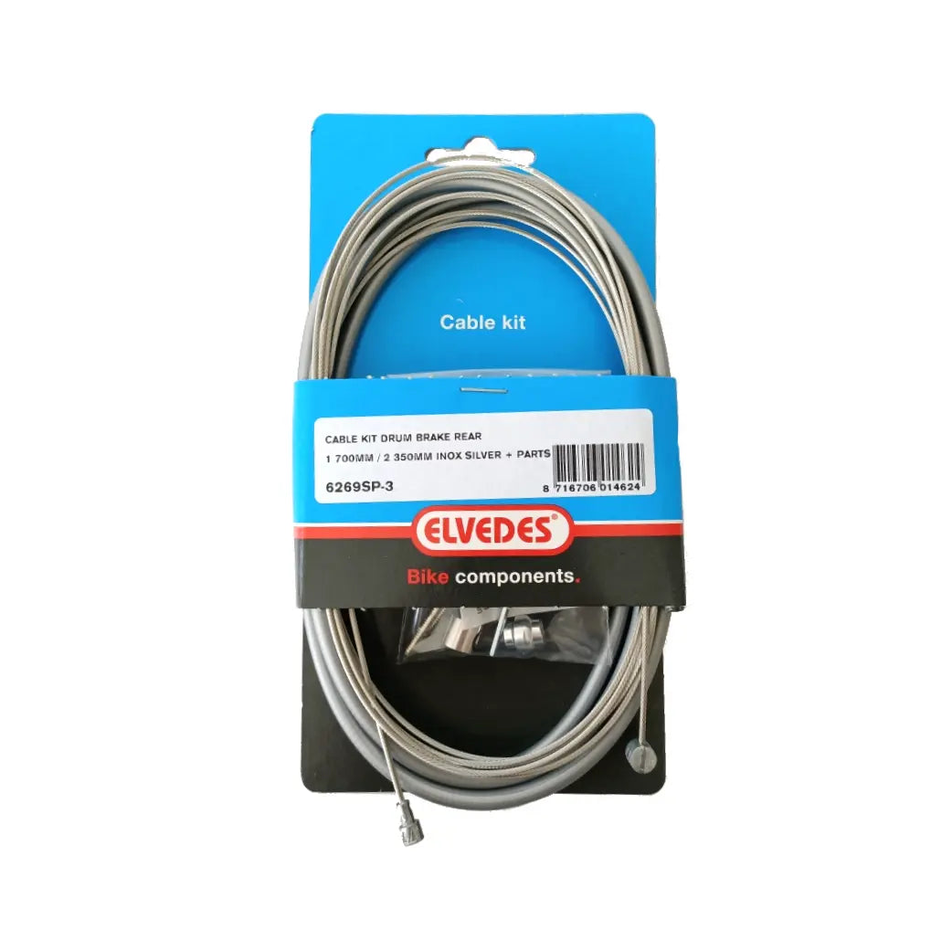 Elvedes trommelremkabel Elvedes compleet, RVS, zilver, met inbus. voor- en achterrem. 235 cm - AE-trading