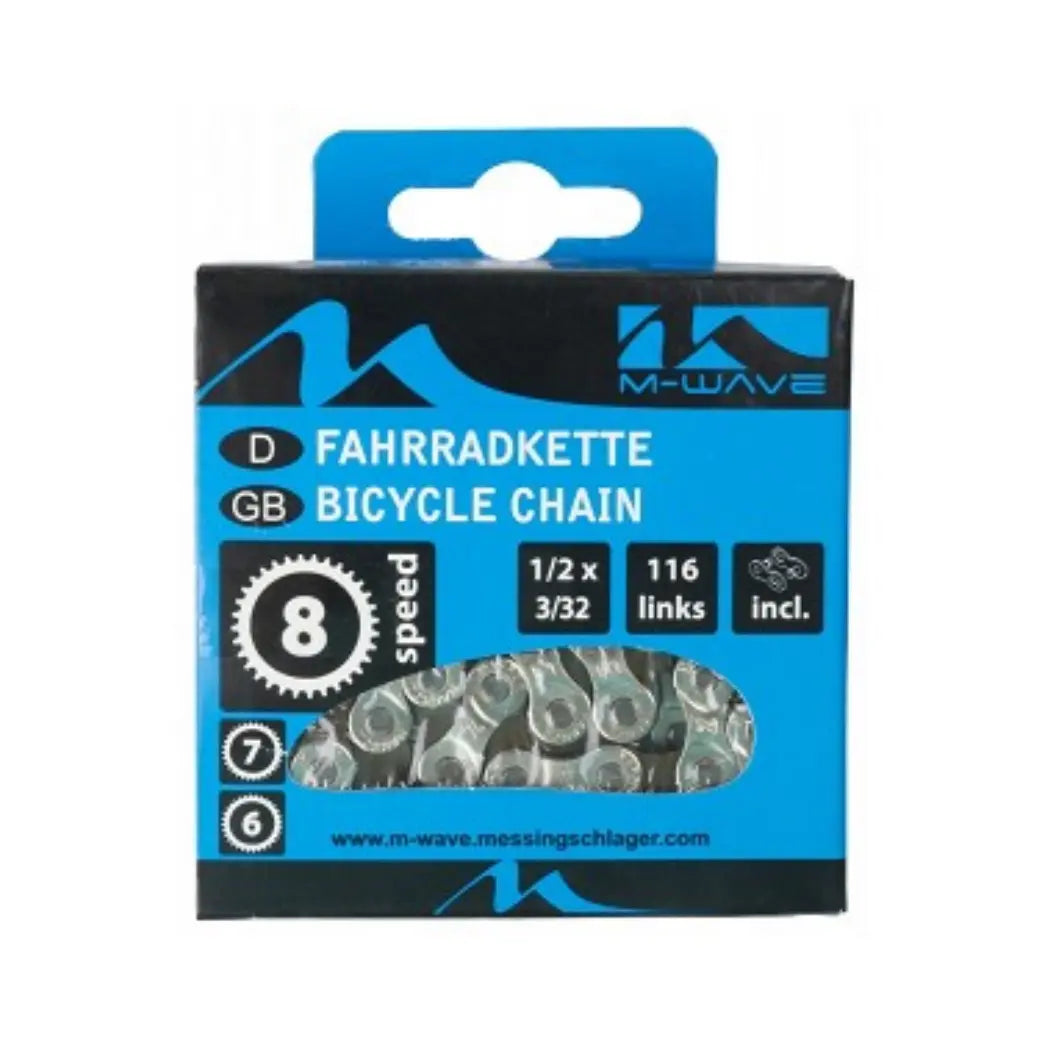 M-Wave ketting 6/7/8-speed, 1/2x3/32 116L zilver/grijs (hangverpakking) - AE-trading