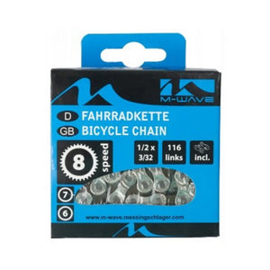 M-Wave ketting 6/7/8-speed, 1/2x3/32 116L zilver/grijs (hangverpakking) - AE-trading