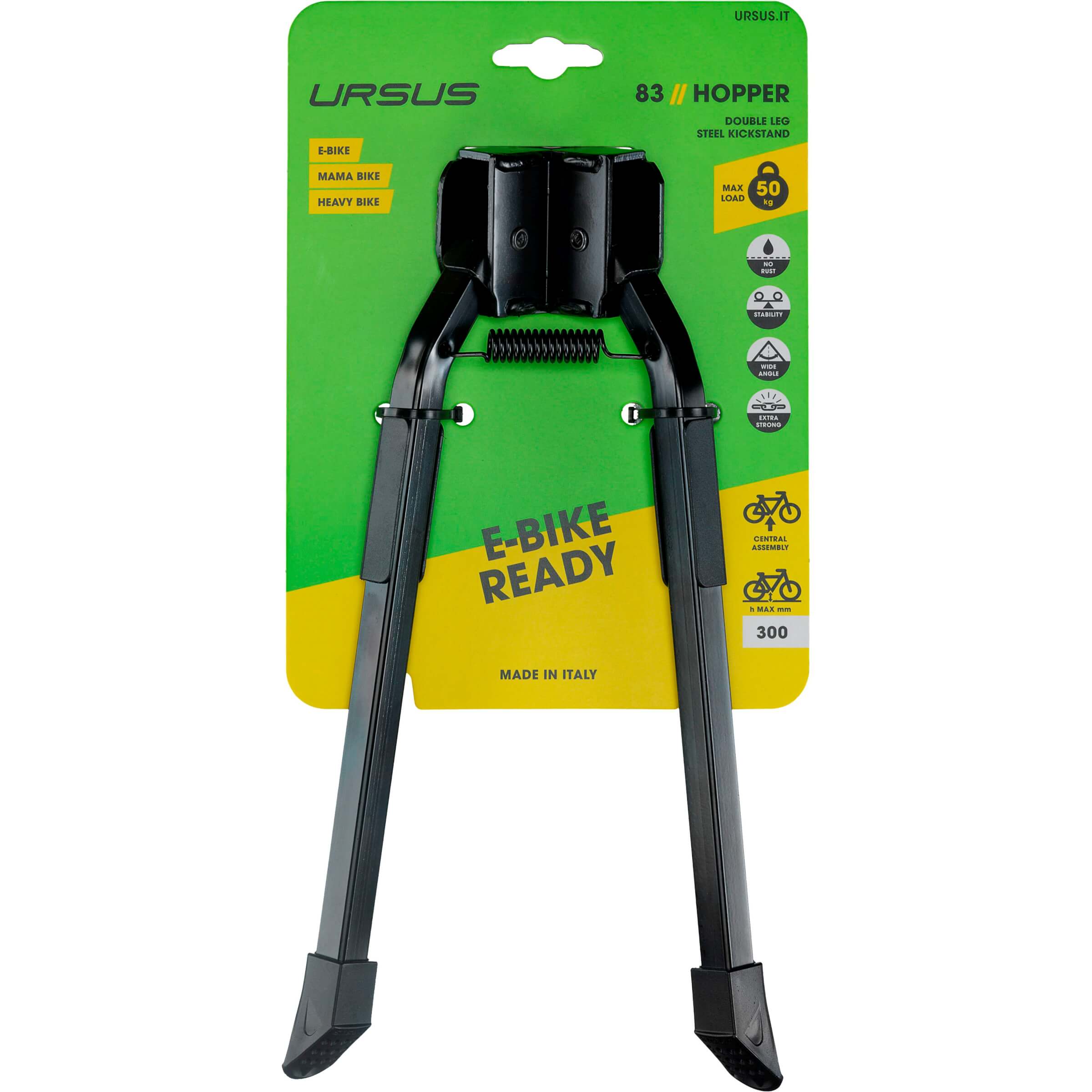 Ursus Hopper dubbele/tweepoot standaard. Zwart, 26", hoogte 275mm, max belasting 50kg (hangverpakking) - AE-trading