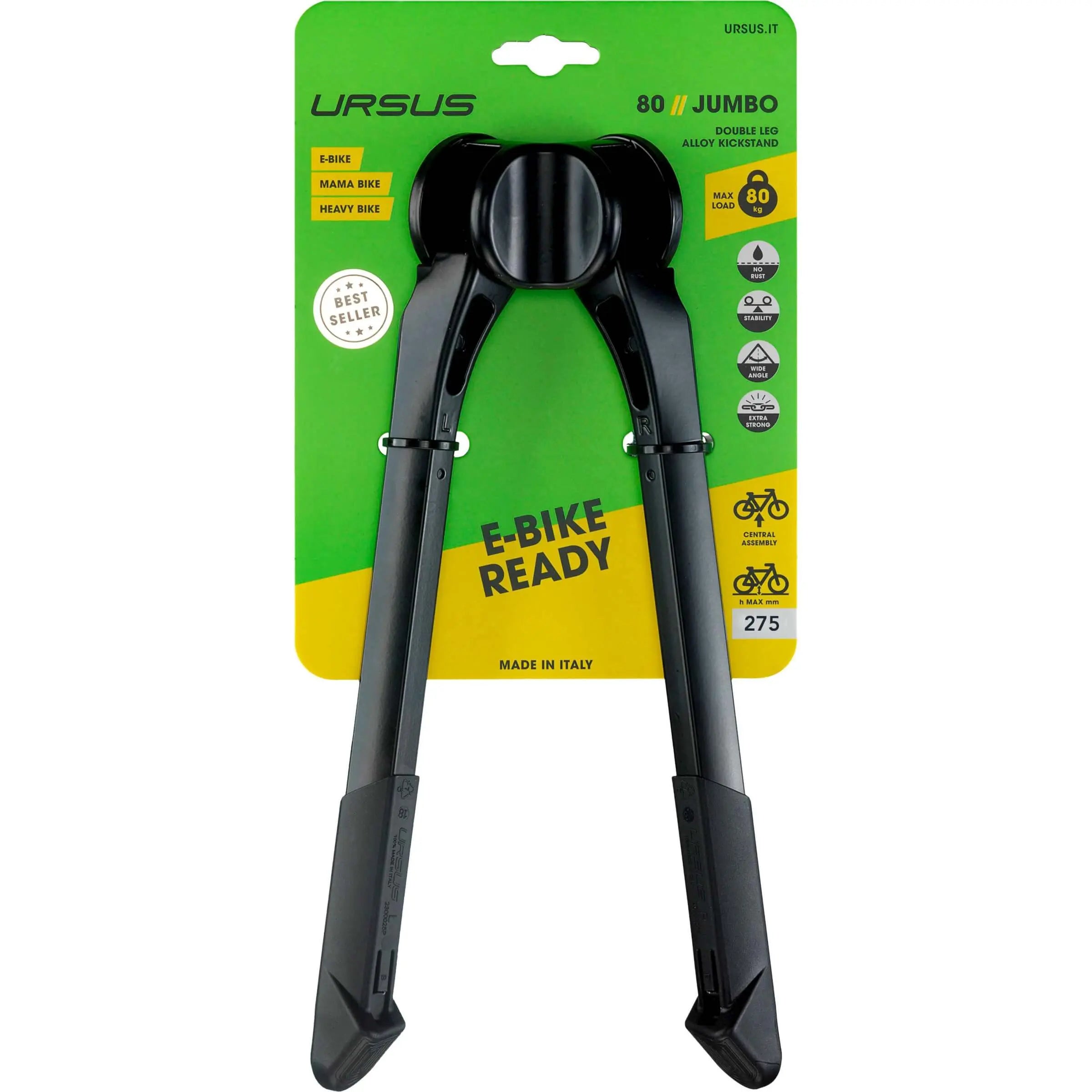 Ursus Jumbo dubbele/tweepoot standaard. Zwart, 26", hoogte 275mm, max belasting 100kg (hangverpakking) - AE-trading