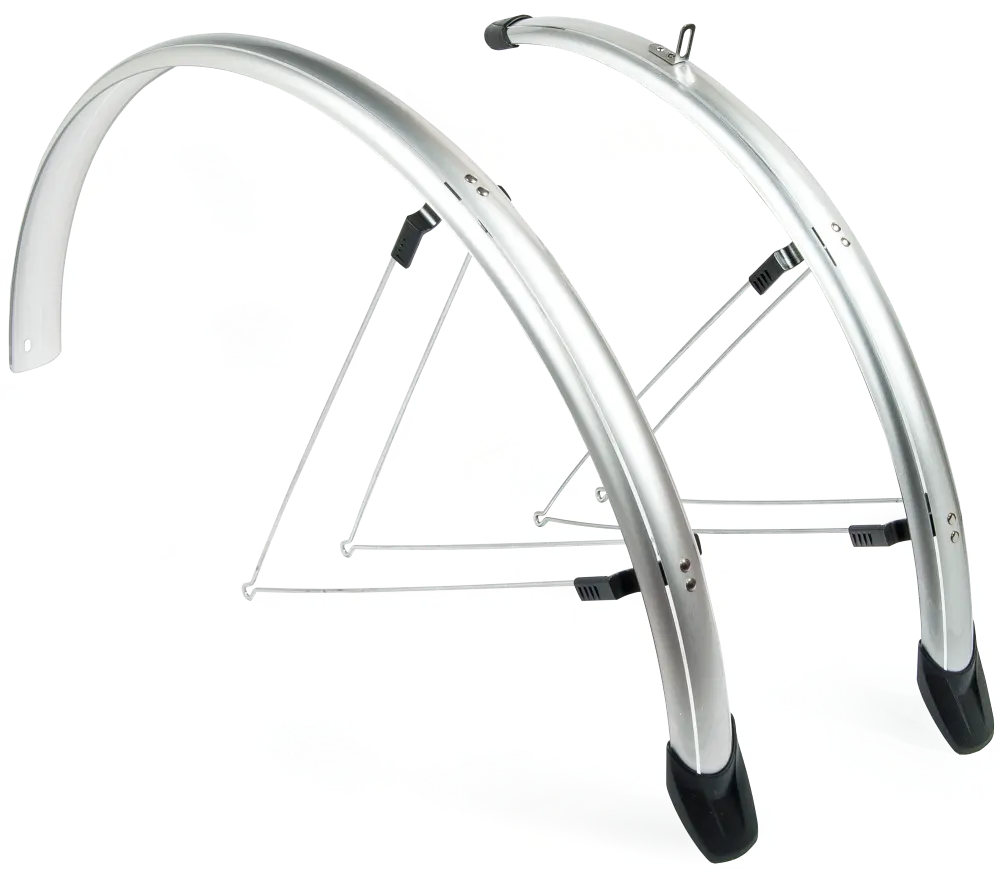 Eurofender Sporty Spatborden 26" 58mm breed, zilver. Voor en achter. OR type kunststof - AE-trading