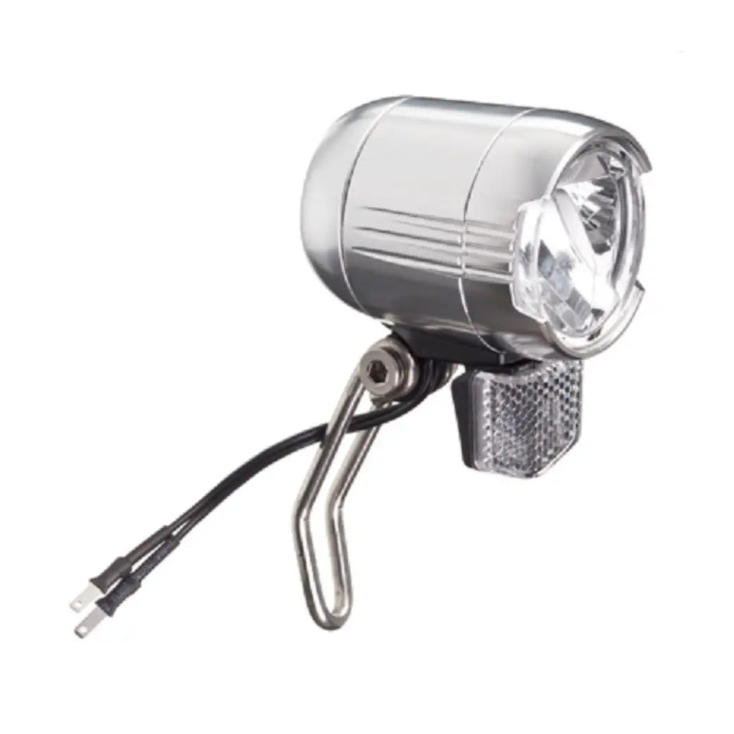FALKX Iron LED koplamp zilver, Aluminium. geschikt voor E-Bike 6V-48V, 100 Lux, waterproof, incl reflector (hangverpakking) - AE-trading