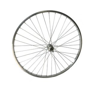 Achterwiel 28x1 /38x1 x5/8 aluminium velg, zilver bestemd voor opschroef freewheel 7/8 speed, vaste as, spaak 14 - AE-trading