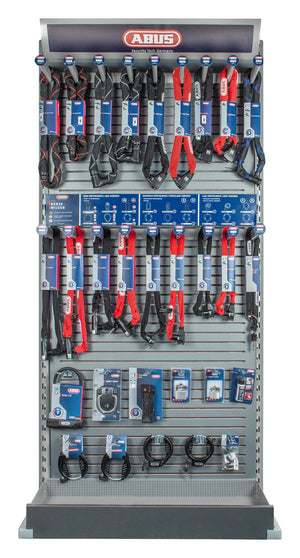 ABUS schap met sloten. Breedte 100cm, prijs op basis van 1 artikel per haak. Foto is een voorbeeld. Stel uw assortiment samen in overleg met onze vertegenwoordigers. - AE-trading