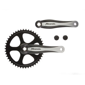Miranda crankstel 46T, cranklengte 170mm. zwart stalen blad. zilver, aluminium cranks, spieloos. Beta 1 plus - AE-trading