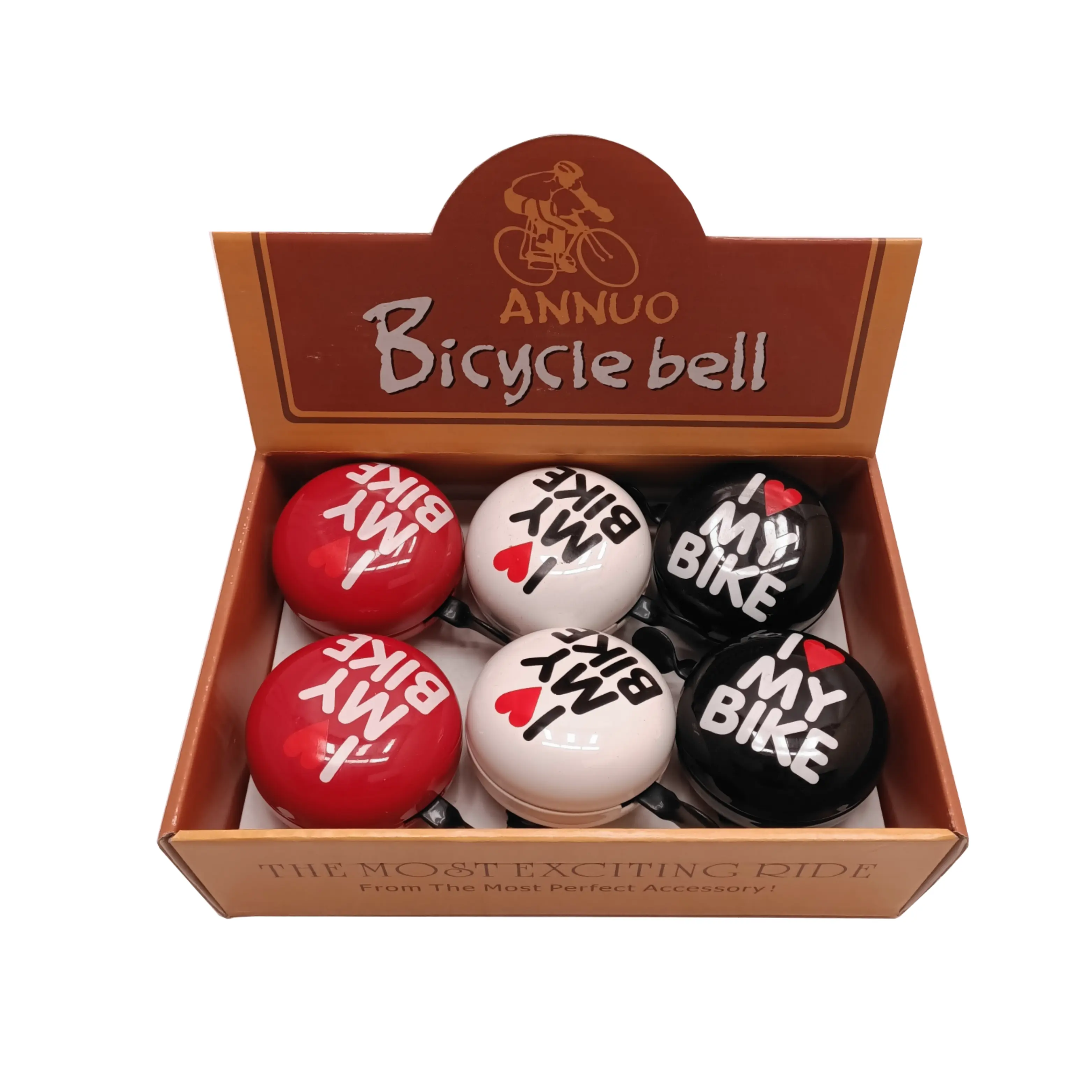 FALKX Retro Color bel ding-dong 80mm "I love my bike" assorti kleur - AE-trading