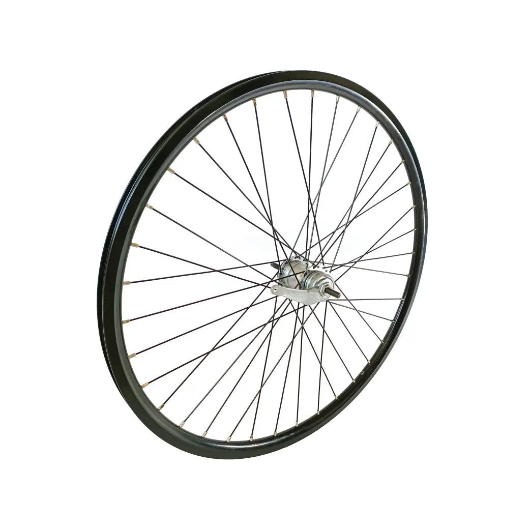 Achterwiel 28x1 5/x1 3/8 Nexus 3 remnaaf Rodi aluminium velg, zwart. Zwarte spaak 13 (Cargo/Style) zonder toebehoren. Toebehoren zie art 3721 - AE-trading