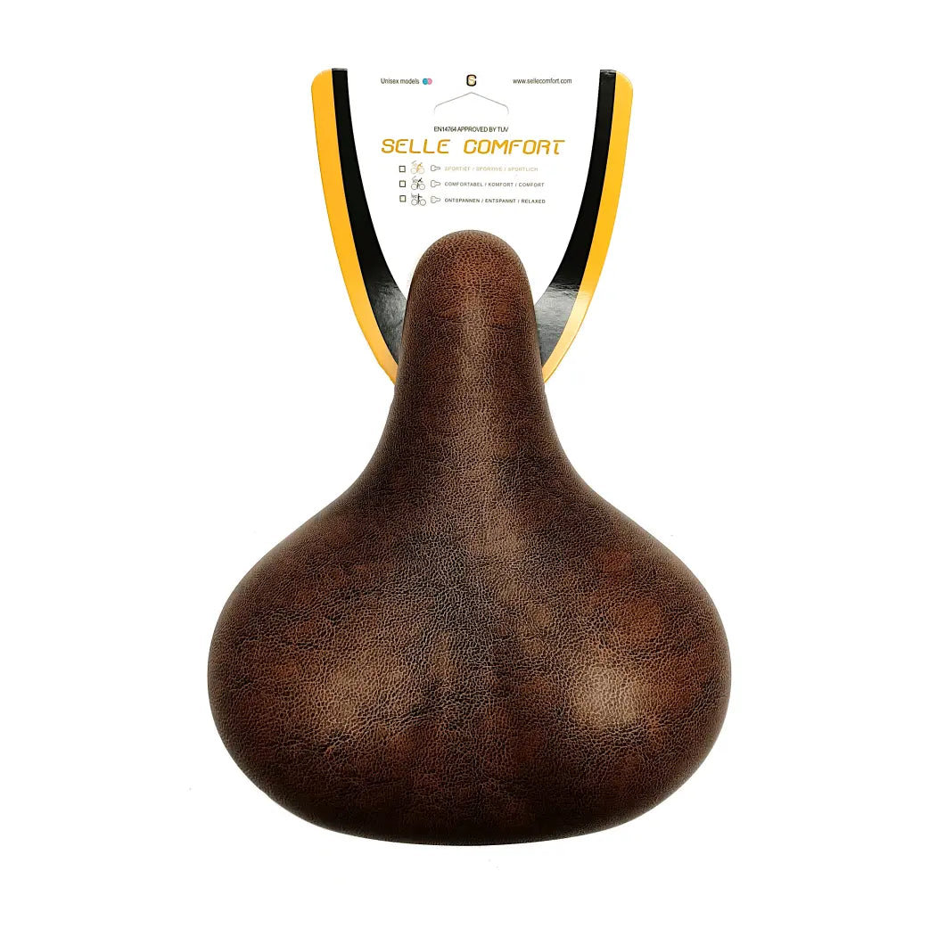 Selle Comfort Zadel, Retro medium bruin. Vacuum gesealed met hangveren, zonder strop (hangverpakking) - AE-trading