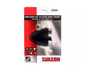 Simson batterij voorvork koplamp''Classic Mini'' zwart,on/off 4 LUX - AE-trading