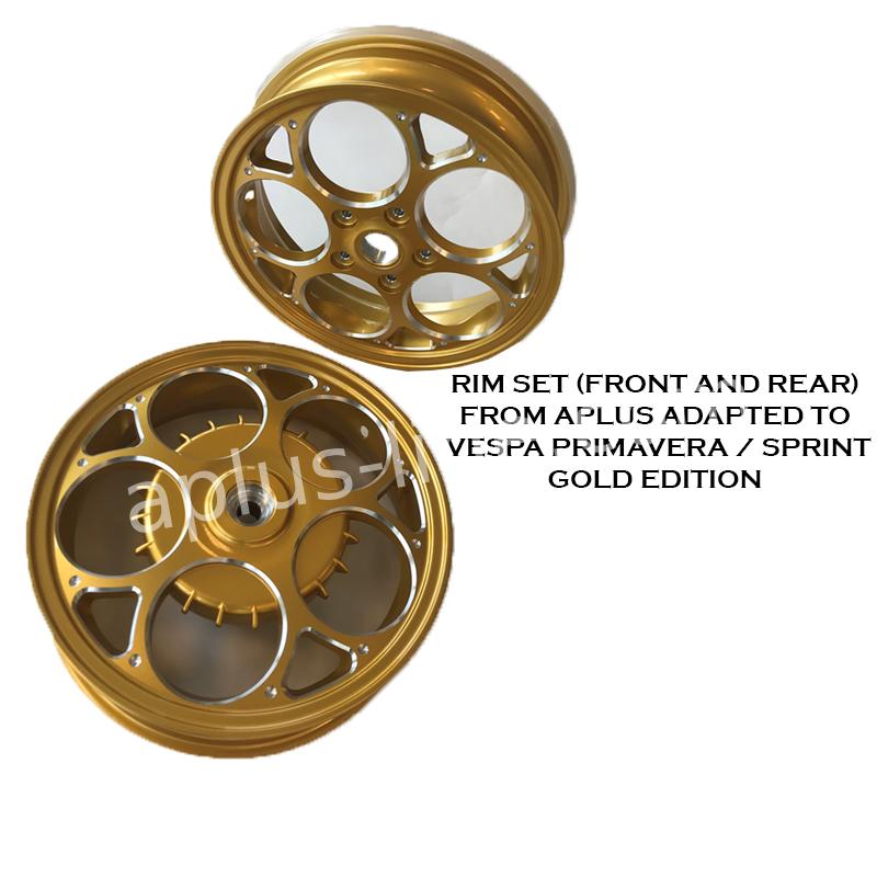 Velgen Set Aplus (Voor + Achter) Passend Op Vespa Primavera/Sprint Gold Edition - AE-trading