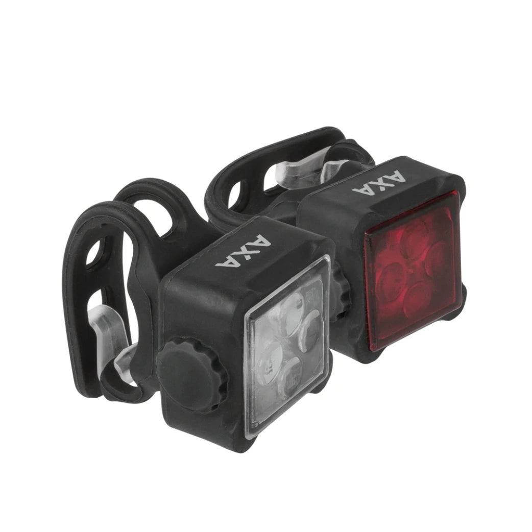 Axa Niteline 44-R is een set van voor- en achterlicht die beide USB oplaadbaar zijn montage dmv rubberen bandjes (hangverpakking) - AE-trading
