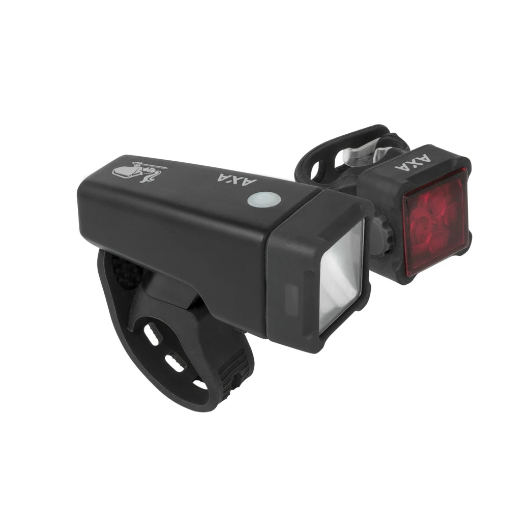 AXA Niteline T4-R is een set van voor- en achterlicht die beide USB oplaadbaar zijn montage dmv rubberen bandjes (hangverpakking) - AE-trading
