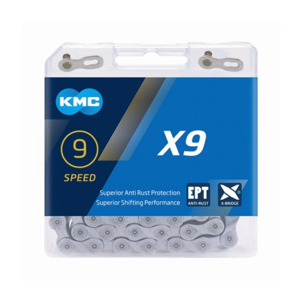 KMC ketting X9 EPT dark silver 1/2x1128, 6.6mm, anti-roest, 114 L 9-speed. - AE-trading