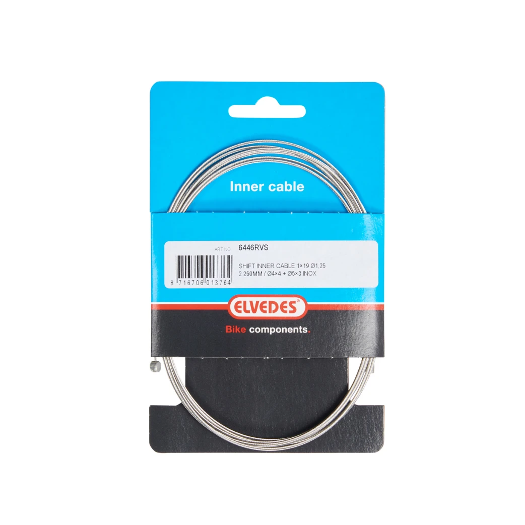 Elvedes versnellingsbinnenkabel 2250mm 1×19 draads RVS Ø1,25mm met N-nippel Ø4×4 en T-nippel Ø5×3 - AE-trading