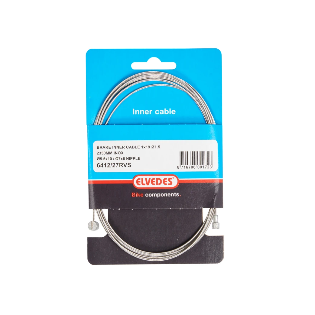 Elvedes binnenkabel Rem 2.35M RVS diameter1,5mm met 2 nippel 7x6mm en 5.5x10 - AE-trading