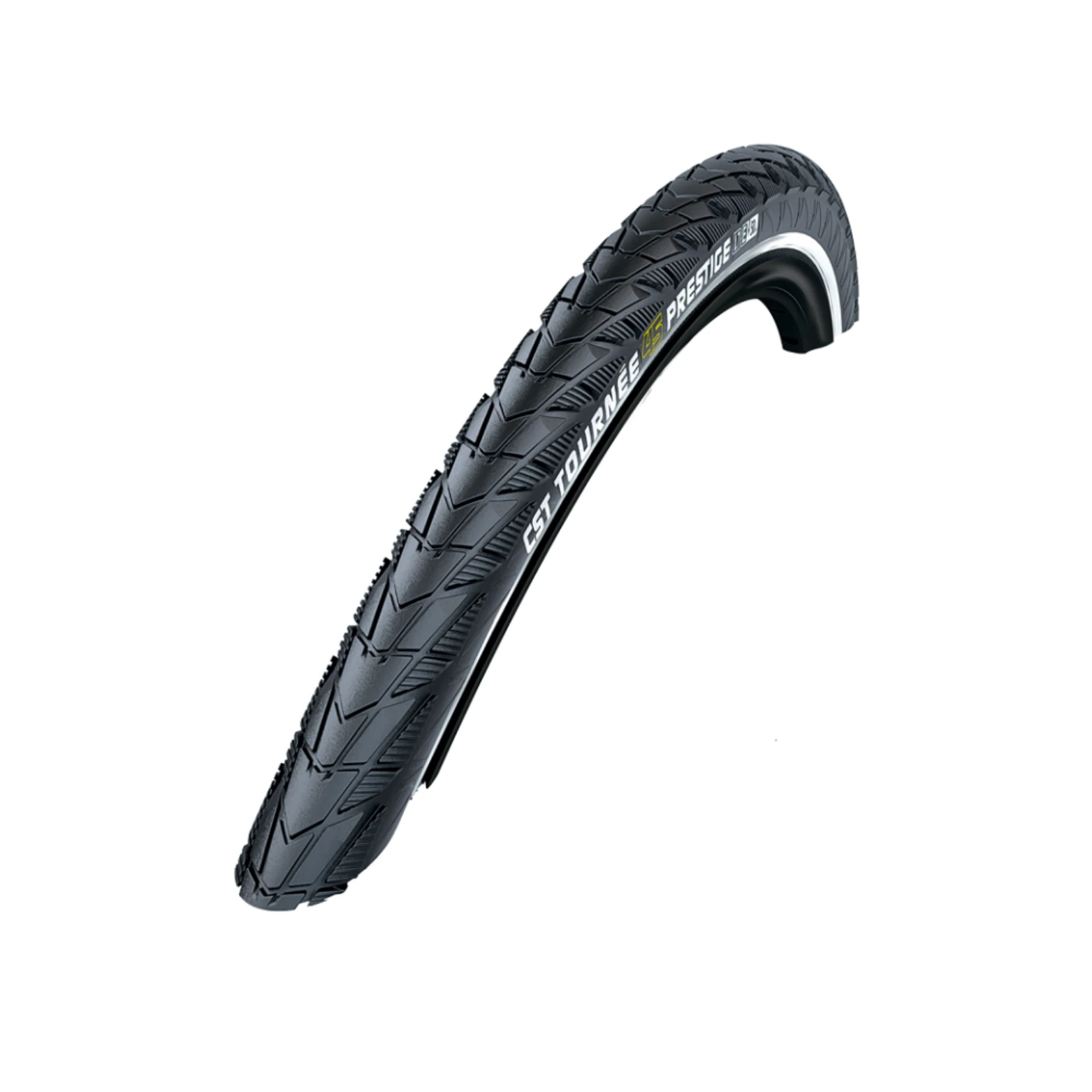 Buitenband: CST Tournée 45 prestige, (3mm anti-lek) Kleur: Zwart met zijreflectie Maat: 28x1 5/8x1 3/8, ETRTO 37-622 Goedgekeurd voor speed pedelecs. Breakerlaag loopt door in zijwangen. - AE-trading