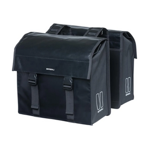 Basil Urban Load dubbele tas. rgenbestendige tas met ruime inhoud tot 50L. Basil Universal Bridge System en reflectiedetails - AE-trading