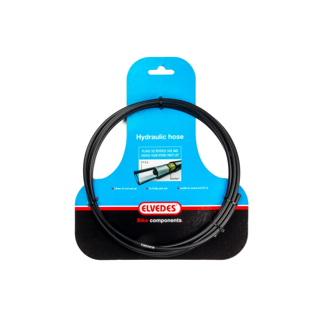 Elvedes hydraulische remslang 3 meter zwart. Voor DOT en minerale olie. Met PTFE en Kevlar. Let op! Alleen te gebruiken met Elvedes onderdelen kit (art 5507 5508 5517 5518) - AE-trading