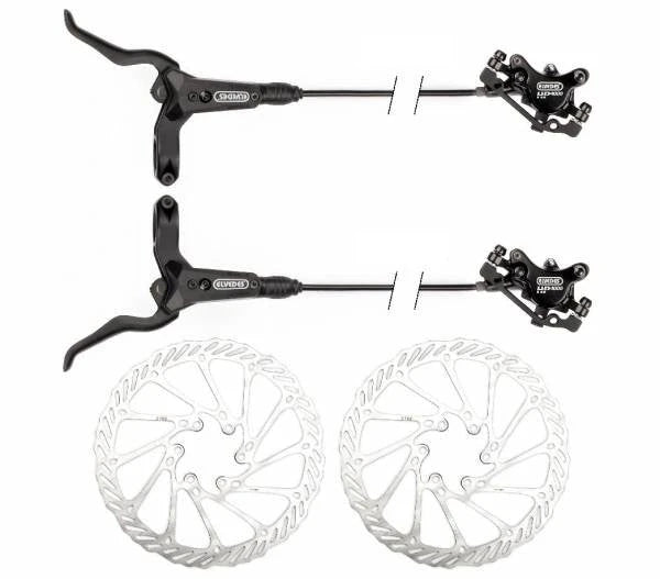 Elvedes Hydraulisch Schijfremsysteem HP4000 Links + rechts. Dubbele Zuiger Voor en Achter Rem Mineraalolie Systemen incl. 2 Ø160mm Rotors, 2 Olives, 2 Inserts. Leiding voor en achter 1700mm - AE-trading