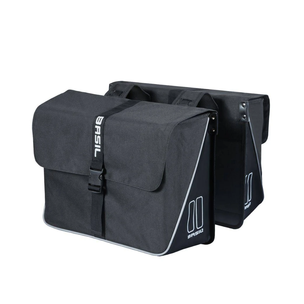 Basil Forte dubbele tas. waterafstotende extra sterke tas van tarpaulin, zwart met reflectie 35L inhoud (Universal Bridge system (geschikt voor MIK, Racktime, i-Rack/Carrym) - AE-trading