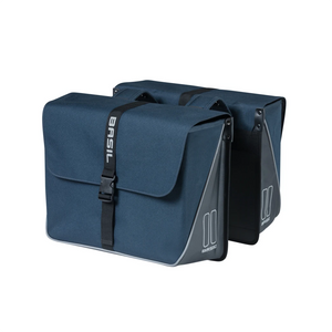 Basil Forte dubbele tas. waterafstotende extra sterke tas van tarpaulin, blauw/zwart met reflectie 35L inhoud (Universal Bridge system (geschikt voor MIK, Racktime, i-Rack/Carrym) - AE-trading