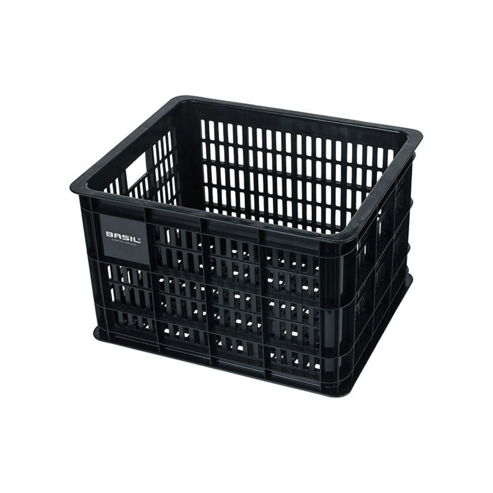 Basil krat M gerecycled kunststof, klein formaat, incl. kratclicker, geschikt voor MIK, Racktime, IRack, MonkeyLoad en AtranVelo platen (apart verkrijgbaar), excl. bev .materiaal, max. gewicht afhankelijk van max. toelaatbaar gew. drager, zwart 29L 35... - AE-trading