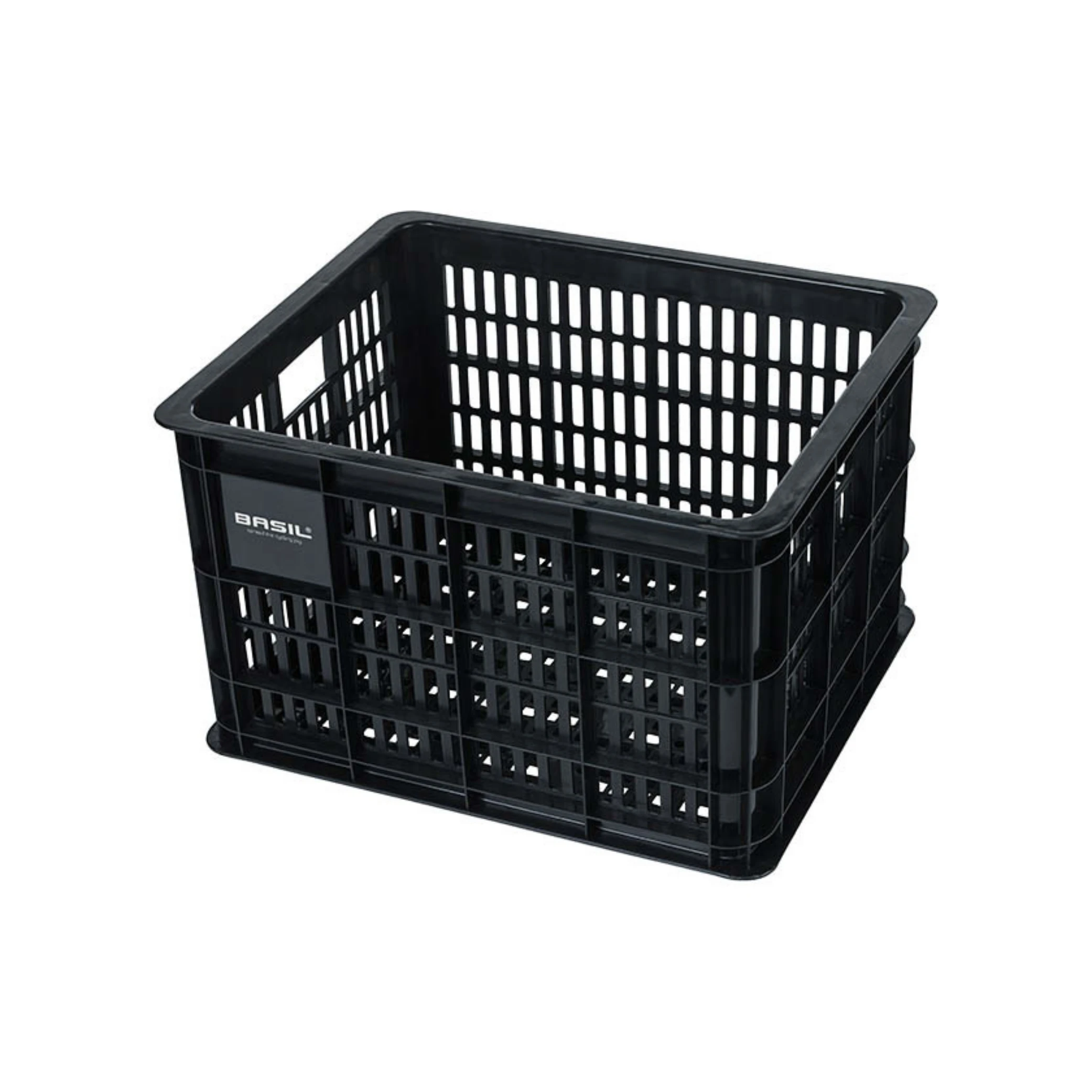 Basil krat M gerecycled kunststof, klein formaat, incl. kratclicker, geschikt voor MIK, Racktime, IRack, MonkeyLoad en AtranVelo platen (apart verkrijgbaar), excl. bev .materiaal, max. gewicht afhankelijk van max. toelaatbaar gew. drager, zwart 29L 35... - AE-trading