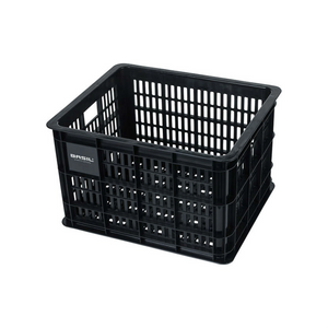 Basil krat M gerecycled kunststof, klein formaat, incl. kratclicker, geschikt voor MIK, Racktime, IRack, MonkeyLoad en AtranVelo platen (apart verkrijgbaar), excl. bev .materiaal, max. gewicht afhankelijk van max. toelaatbaar gew. drager, zwart 29L 35... - AE-trading