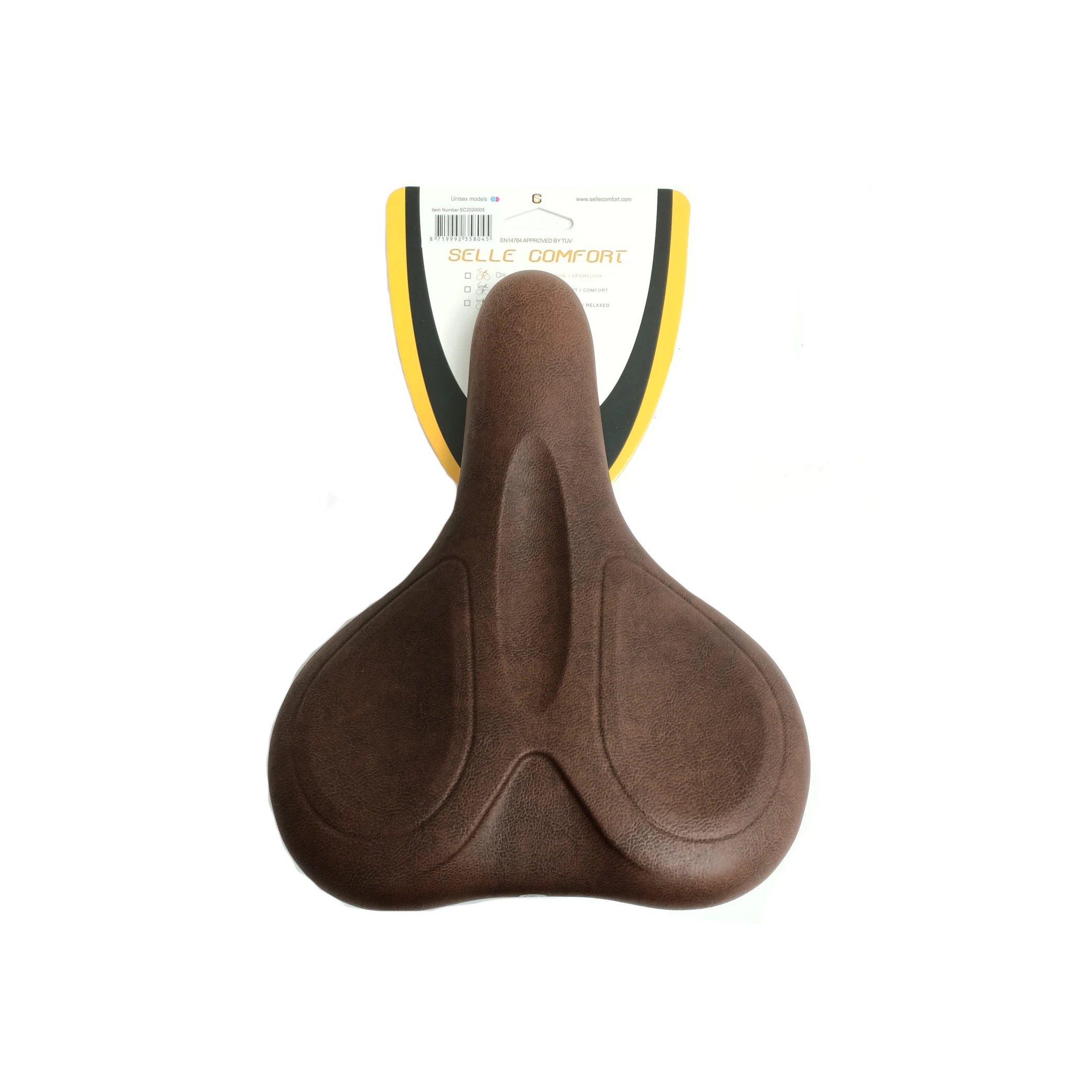 Selle Comfort zadel E-Bike Soft medium bruin met handvat, zonder strop (hangverpakking). - AE-trading