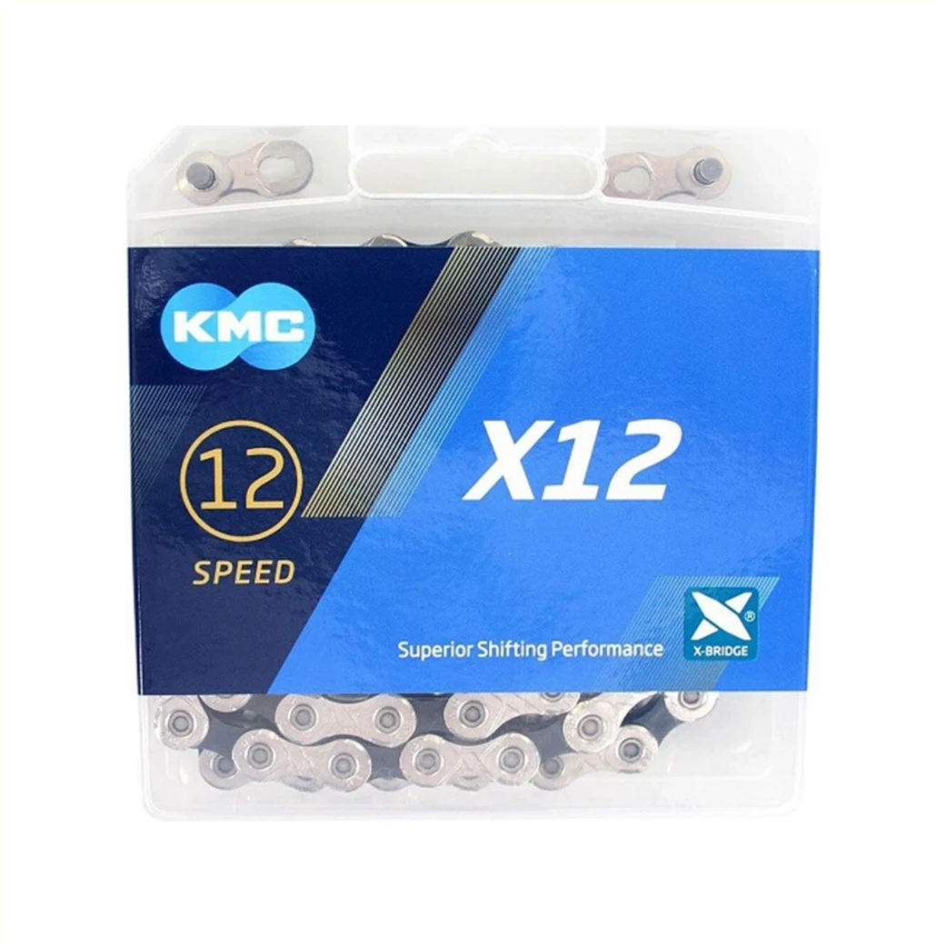 KMC ketting X12, zilver/zwart 1/2x11/128, 126L,12-speed, pinlengte 5.2mm - AE-trading