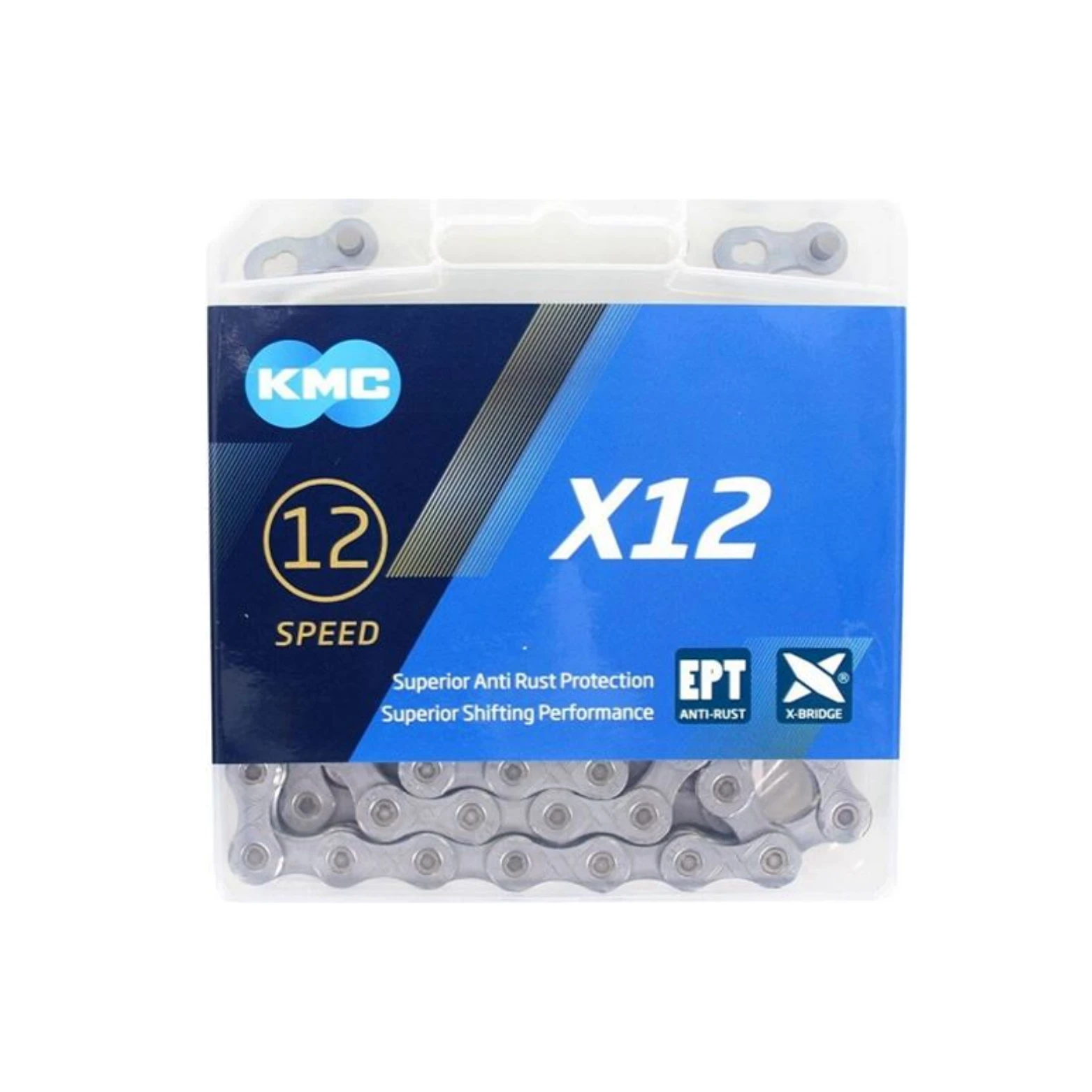KMC ketting X12, EPT zilver 1/2x11/128, 126L,12-speed, pinlengte 5.2mm. Anti-roest - AE-trading