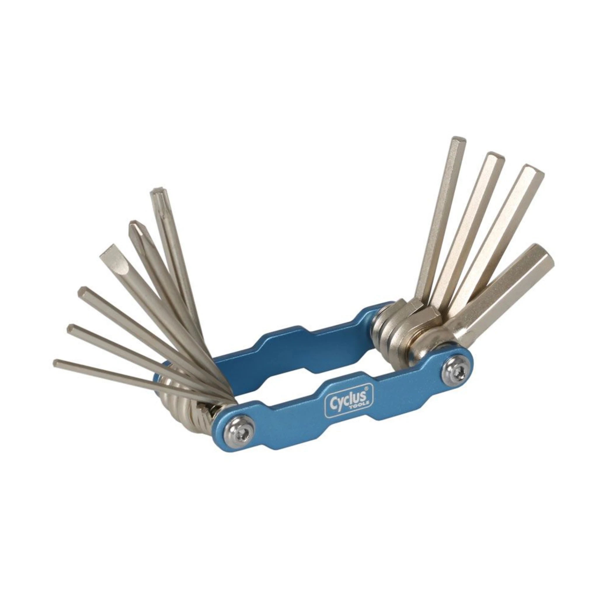 Cyclus Tools multi-tool Pro, blauw metallic • inbus 2/2,5/3/4/5/6/8 mm • kruis- en platte schroevendraaier, Torx T25, Kleur: blauw metallic • 10 fucties - AE-trading