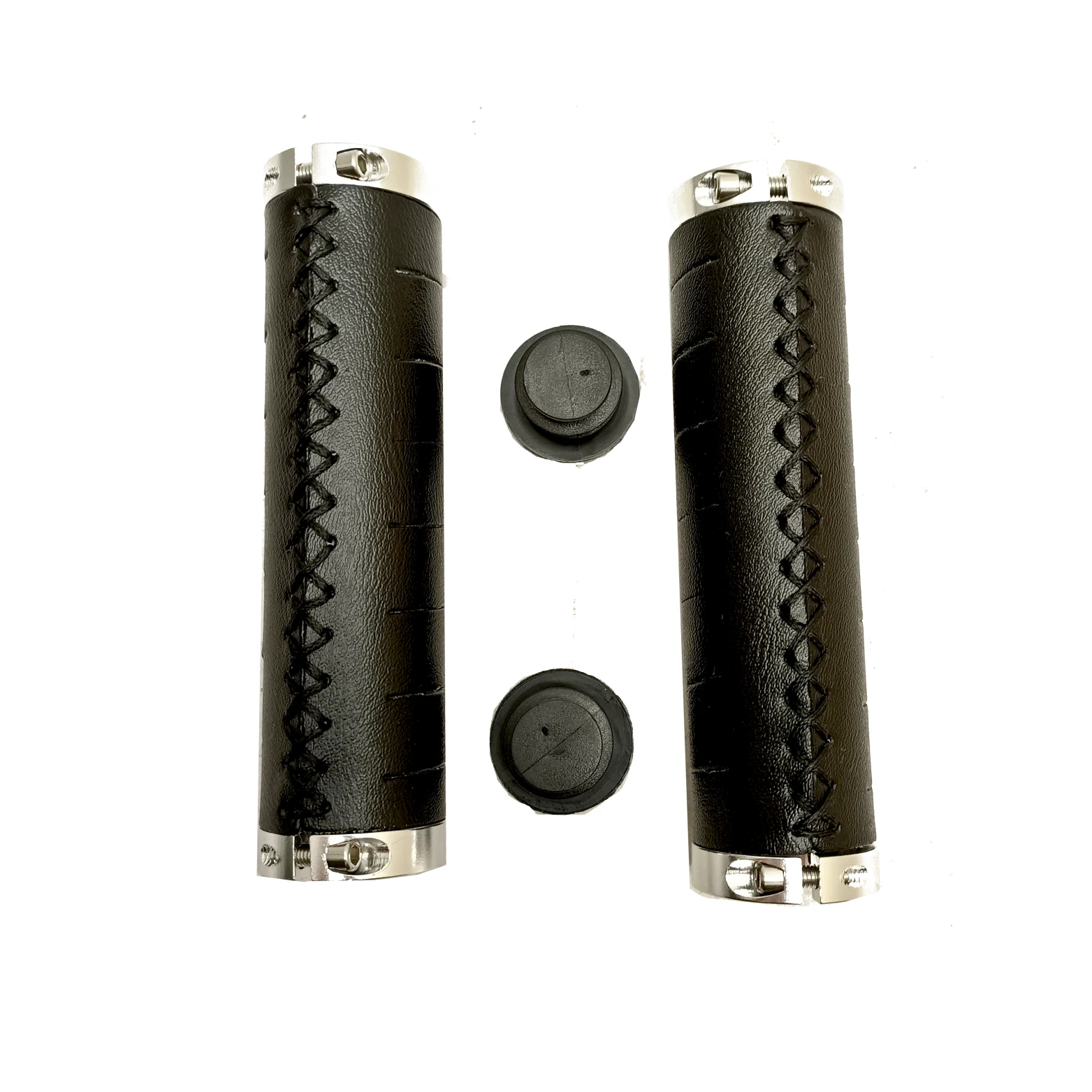 FALKX Black Stitch handvatten, zwart PU materiaal met dubbele lock ring, lengte: 130/130mm, werkplaatsverpakking - AE-trading