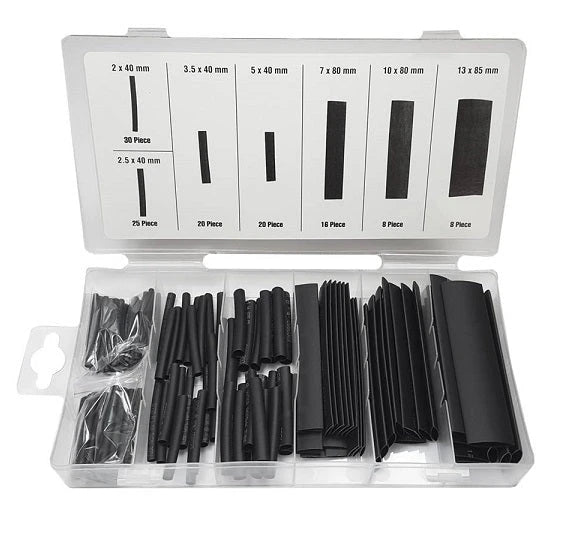 Krimpkous assortiment zwart, 127 stuks in opbergbox. - AE-trading