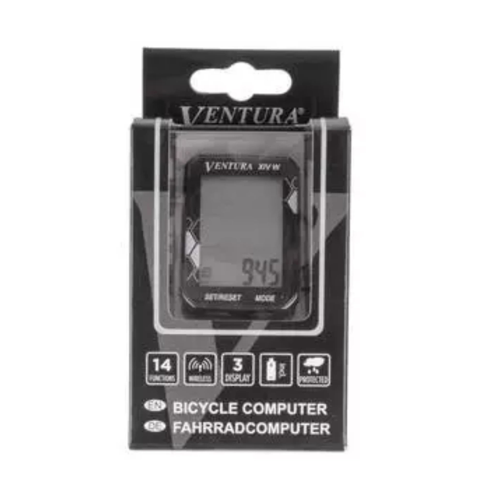 Ventura fietscomputer XIV, draadloos. 14 Functies: huidige snelheid, Gemiddelde snelheid, Maximum snelheid, snelheidsbemiddelaar, dagelijkse kilometerstand, totale kilometer, stopwatch, reistijd, totale reistijd, Auto start/stop, scan modus (hangverpa... - AE-trading