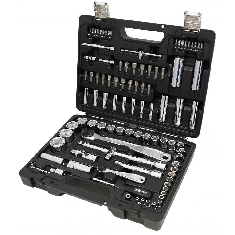Beta Easy Dopsleutelset 1/4" en 1/2". 98-delig. Assortiment van 45 zeskant dopsleutels, 14 toebehoren, 4 haakse stiftsleutels en 35 bits - AE-trading