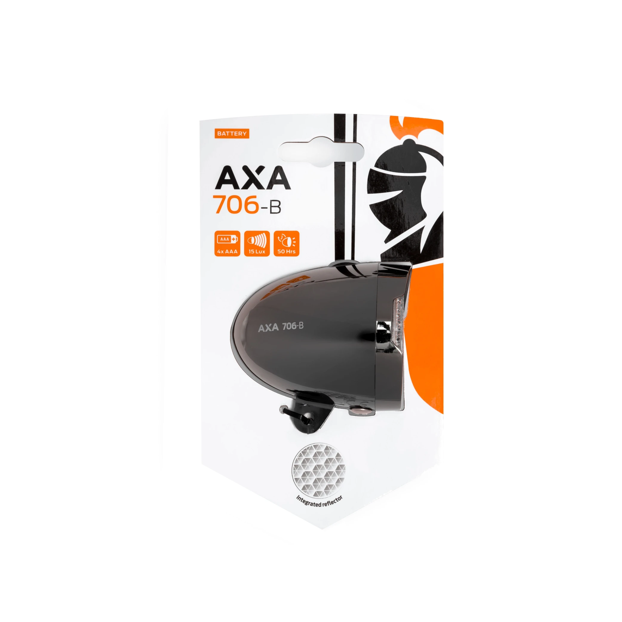 Axa 706 B Koplamp, 15lux, inclusief batterijen. tot 50 uur batterij levensduur (hangverpakking) dark chrome - AE-trading