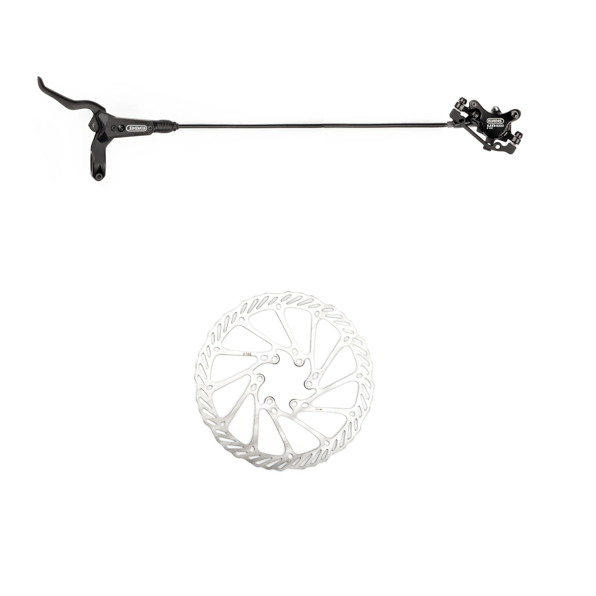 Hydraulisch schijfremsysteem HP4000 LINKS 1700mm mineraalolie met dubbele zuigers incl. Ø160mm remschijf, remblokken, remklauwadapter, insert, olijfje - AE-trading