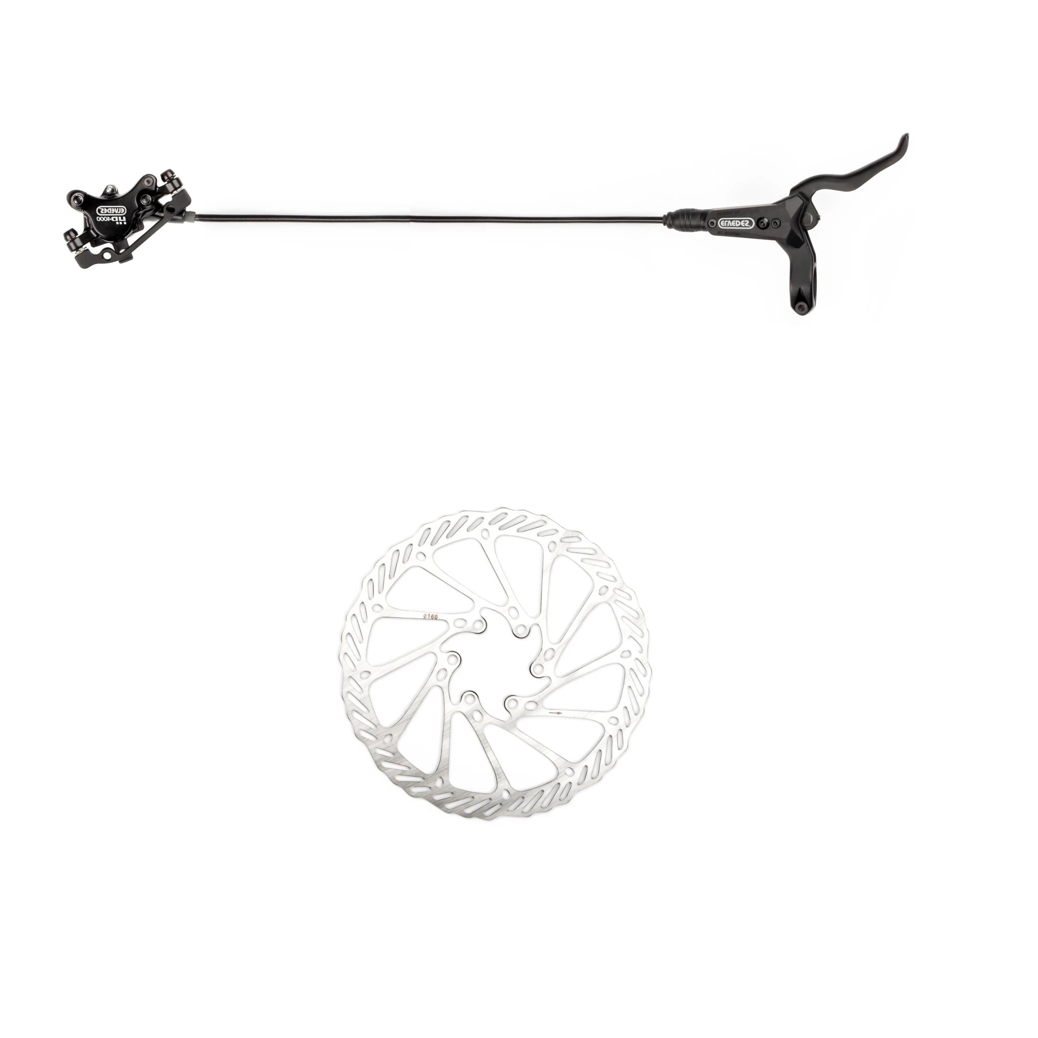 Hydraulisch schijfremsysteem HP4000 RECHTS 1700mm mineraalolie met dubbele zuigers incl. Ø160mm remschijf, remblokken, remklauwadapter, insert, olijfje - AE-trading