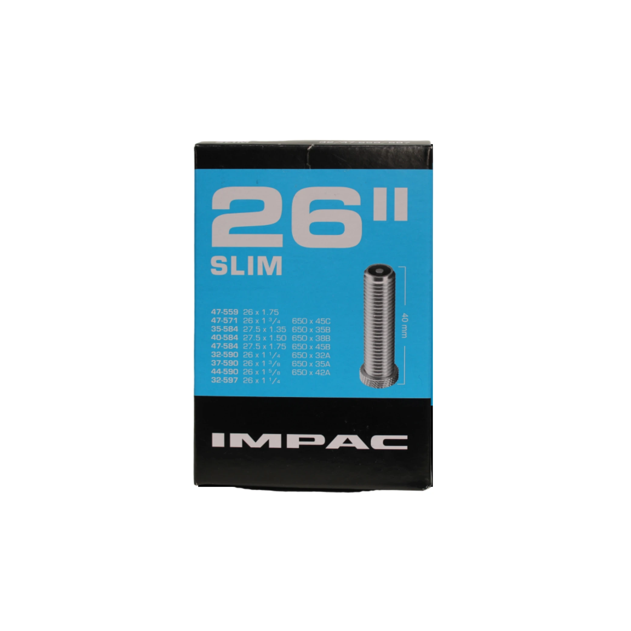 Impac Binnenband (by Schwalbe) AV26 SLIM 26x1.75 - 26 x1 3/8 - 26x 1 1/4 ETRTO 32/47-559/597, Ventiel:Schrader/auto40mm - AE-trading