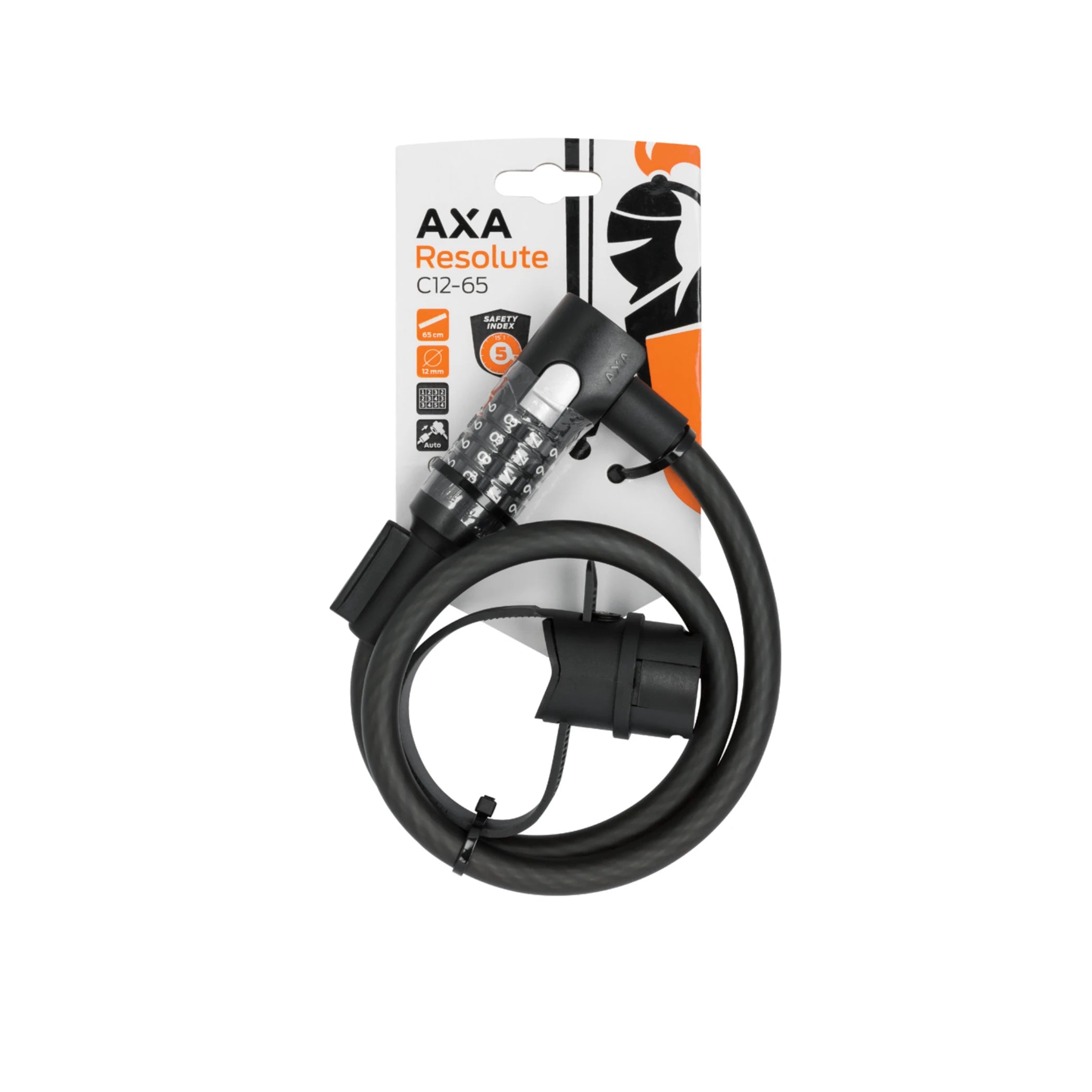 Axa Kabelslot Resolute C12x65cm, zwart. cijfercode (hangverpakking). Beveiligingsniveau 5 - AE-trading