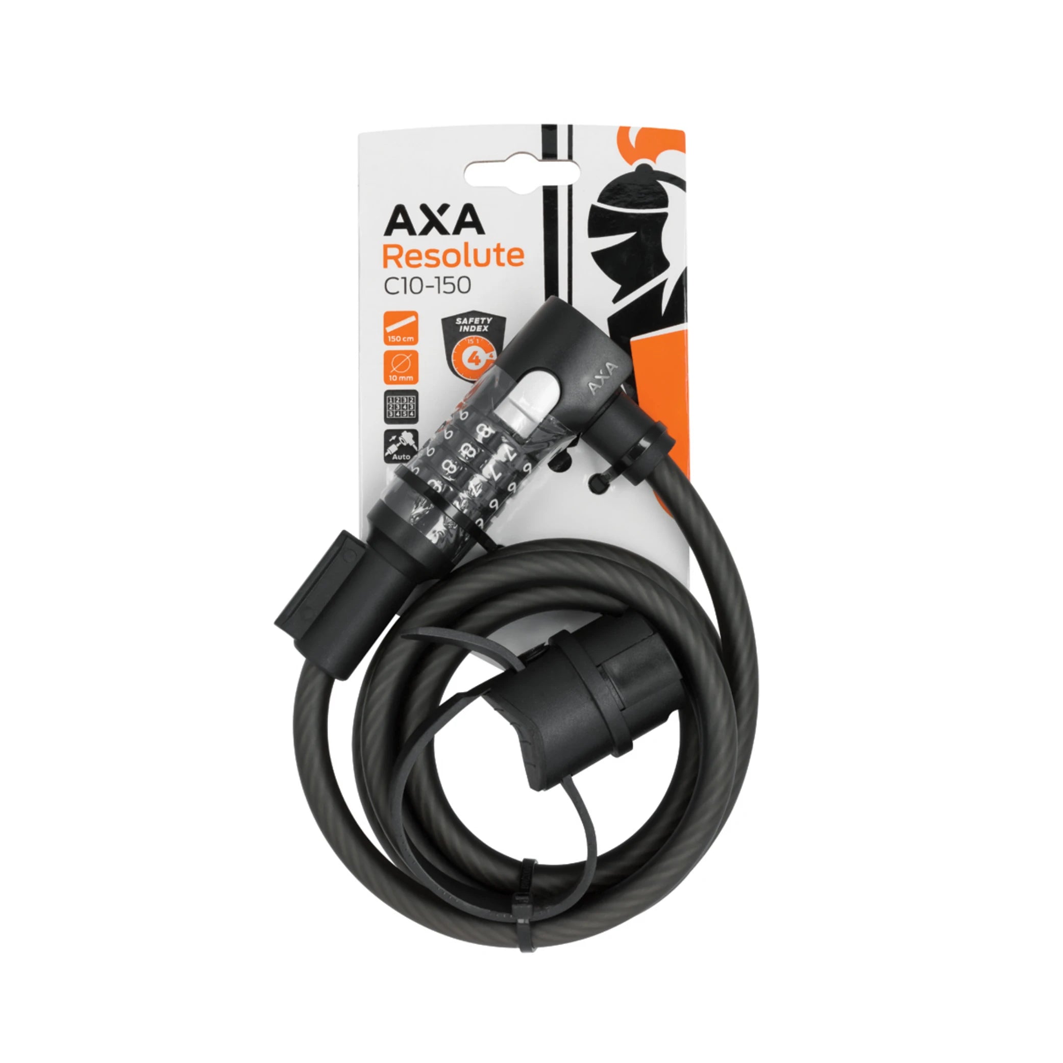 Axa Kabelslot Resolute C10x150cm, zwart. cijfercode (hangverpakking). Beveiligingsniveau 4 - AE-trading