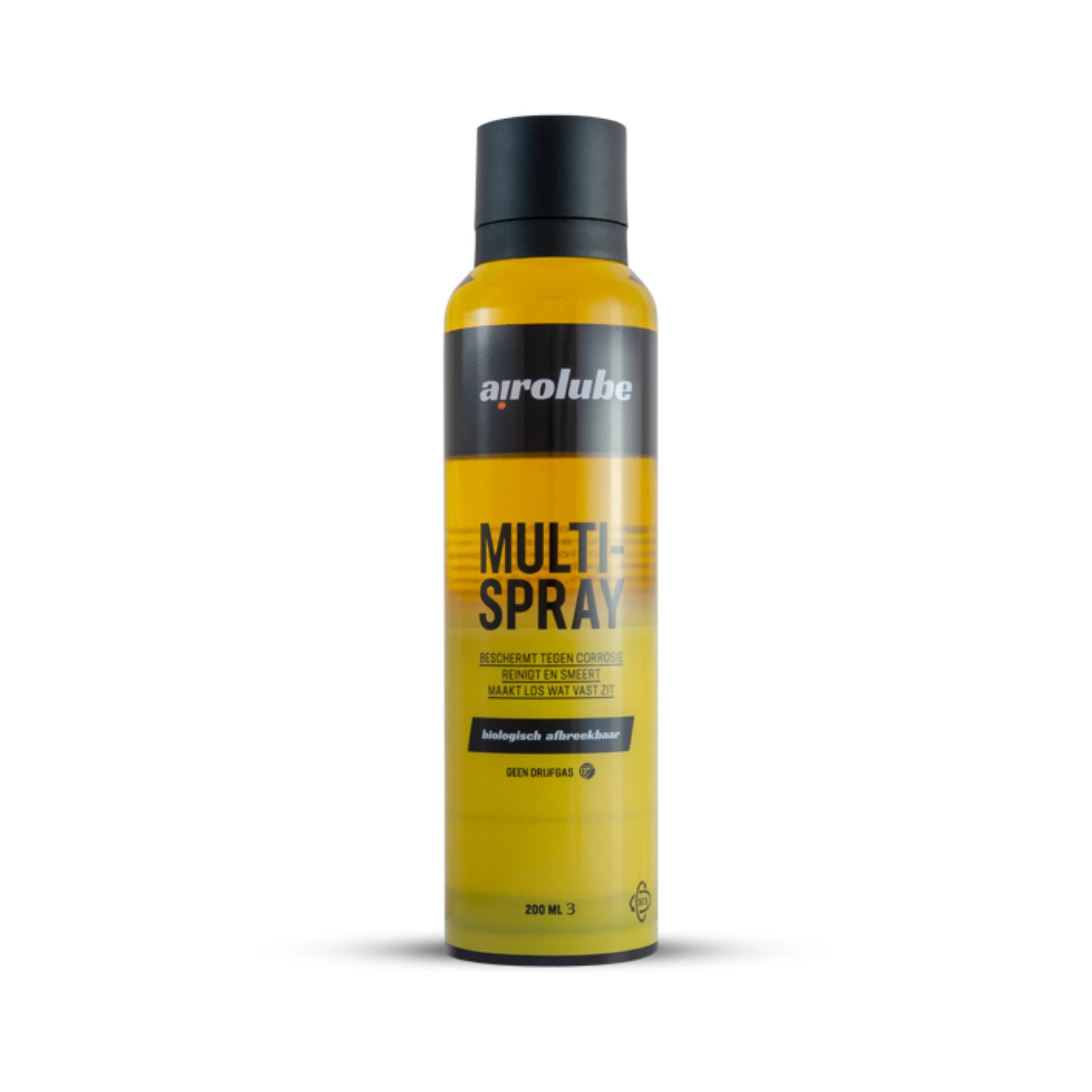Airolube Multispray 200ml, multifunctioneel reinigings- en smeermiddel. Beschermt tegen corrosie en maakt los wat vast zit. Biologisch afbreekbaar en samengesteld op basis van plantaardige formule. Verpakking is in zijn geheel te recyclen - AE-trading